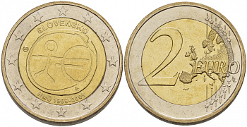 Словакия 2 евро 2009 10 лет монетарной политики ЕС (EMU) и введения евро KM 107 биметалл UNC 1094-6-54