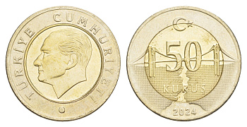 Турция 50 курушей 2024 Кемаль Ататюрк KM 1243 биметалл 4650-457