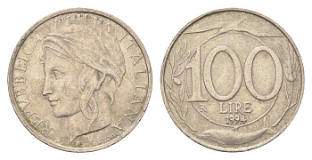 Италия 100 лир 1994 KM 159 медно-никель 4705-169
