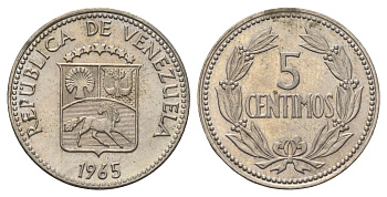 Венесуэла 5 сентимо 1965 Y 38.2 медно-никель UNC 4173-662