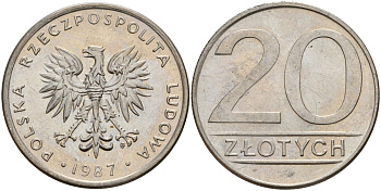 Польша 20 злотых 1987 MW Y 153.1 медно-никель 4187-716