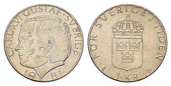 Швеция 1 крона 1981 Карл XVI Густав (1973- ) KM 852 медь плакированная медно-никелем 183-256