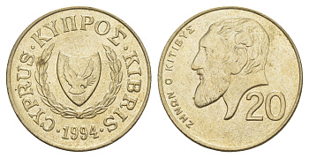 Кипр 20 центов 1994 Зенон Китийский KM 62.2 никель латунь UNC 4652-354