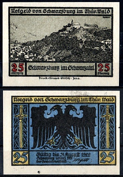 Шварцбург (Тюрингия) 25 пфеннигов 1922 Mehl Grabowski 1208.2-1/7 бумага UNC (пресс) 7553-15-2-1