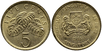 Сингапур 5 центов 1988 KM 50 алюминиевая бронза 26-958