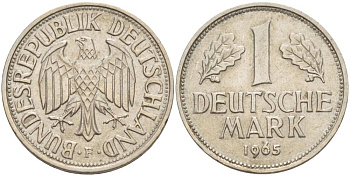 ФРГ 1 МАРКА 1965 F KM 110, J. 385 медно-никель 4551-1246