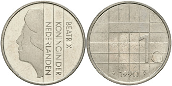 Нидерланды 1 гульден 1990 Беатрикс (1980-2013) KM 205 никель UNC 4579-434