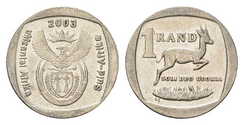 ЮАР 1 ранд 2003 KM 332 медь плакированная никелем 4627-411
