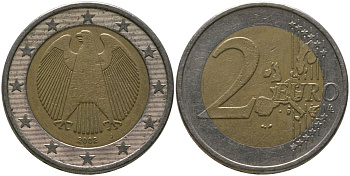 Германия 2 евро 2002 J, KM 214 биметалл 4575-133