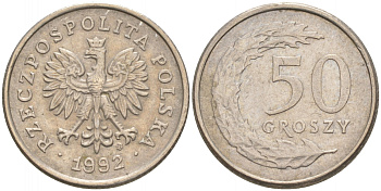 Польша 50 грошей 1992 MW KM 281, Parchimowicz 706c медно-никель 4516-612