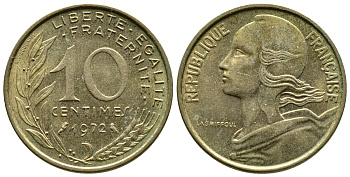 ФРАНЦИЯ 10 САНТИМОВ 1972 ТИП MARIANNE KM 929 медь алюминий никель 4110-1741