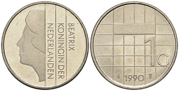Нидерланды 1 гульден 1990 Беатрикс (1980-2013) KM 205 никель UNC 4579-452