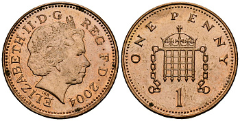 Великобритания 1 пенни 2004 Елизавета II (1952-2022) KM 986, Spink 4710 (B5) сталь плакированная медью 4176-642
