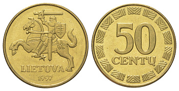 Литва 50 центов 1997 KM 108 никель латунь UNC 4624-637