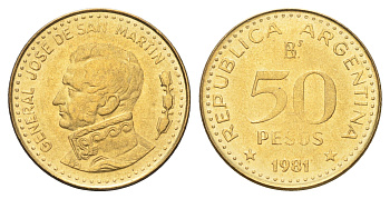 Аргентина 50 песо 1981 KM 83a сталь плакированная латунью UNC 4662-743