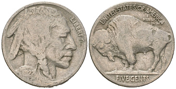 США 5 центов 1927 индеец, бизон KM 134 медно-никель 4614-1117