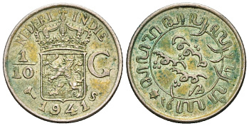Нидерландская Ост-Индия 1/10 гульдена 1941 Вильгельмина (1890-1948) KM 318 серебро 4576-847