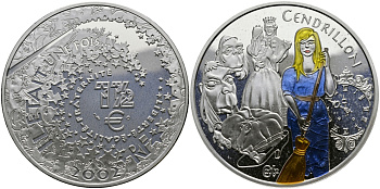 Франция 1 1/2 евро 2002 серия сказки, Золушка, эмаль KM 1841 серебро PROOF 1068-10-42