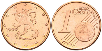 Финляндия 1 евроцент 1999 KM 98 сталь плакированная медью UNC M50-13