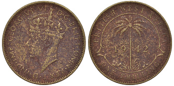 Британская Западная Африка 1 шиллинг 1942 Георг VI (1937-1952) KM 23 никель латунь 25-2314