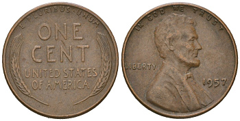 США 1 цент 1957 Авраам Линкольн KM 132 бронза 220-558