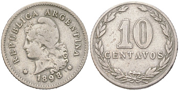 Аргентина 10 сентаво 1898 KM 35 медно-никель 4621-1045