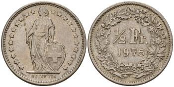 Швейцария 1/2 франка 1975 KM 23a медно-никель 4189-447