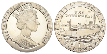 Гибралтар 1 крона 1993 Боевые корабли Второй мировой войны - USS Weehawken KM 116 медно-никель BU 1078-2-21