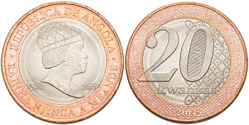 Ангола 20 кванза 2014 Королева Зинга Мбанди Нгола (1582-1663) KM 111 биметалл aUNC 69-124