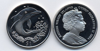 Британские Виргинские острова 1 доллар 2004 дельфин KM 286 медно-никель UNC 35-233