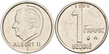 БЕЛЬГИЯ 1 ФРАНК 1996 BELGIE KM 188 железо плакированное никелем 4594-148
