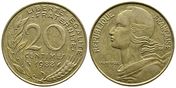 ФРАНЦИЯ 20 САНТИМОВ 1988 KM 930 медь алюминий никель 93-1341