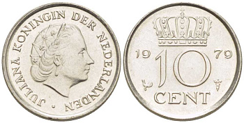 НИДЕРЛАНДЫ 10 ЦЕНТОВ 1979 ЮЛИАНА (1948-1980) KM 182 никель 211-1249