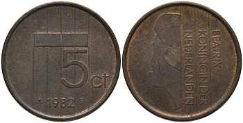 Нидерланды 5 центов 1982 Беатрикс (1980-2013) KM 202 бронза 181-716