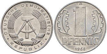 ГДР 1 пфенниг 1968 A KM 8.1 алюминий 100-242