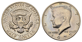 США 1/2 доллара (50 центов) 1977 Джон Кеннеди KM A202b медь плакированная медно-никелем UNC 4672-536