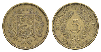 Финляндия 5 марок 1931 S KM 31 алюминиевая бронза 4648-621