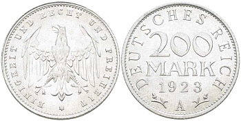 ГЕРМАНИЯ 200 МАРОК 1923 A KM 35, J. 304, Weege 22 алюминий 210-451