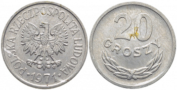 ПОЛЬША 20 ГРОШЕЙ 1971 MW KM А47 алюминий UNC 4448-433