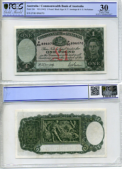 Австралия 1 фунт ND (1942) подпись H.T. Armitage and S.G. McFarlane, Георг VI, в слабе PCGS 30 Very Fine Pick 26b бумага 452-1-16