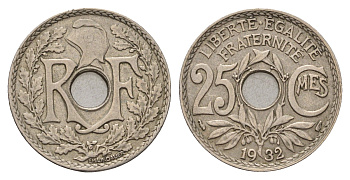 Франция 25 сантимов 1932 KM 867a медно-никель 4118-131