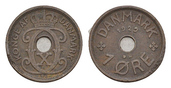 Дания 1 эре 1929 N, Кристиан X (1912-1947) KM 826 бронза 4658-146