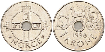 Норвегия 1 крона 1998 Харальд V (1992- ) KM 462 медно-никель 4582-741