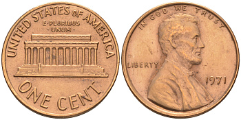 США 1 ЦЕНТ 1971 ЛИНКОЛЬН KM 201 медь цинк 188-356