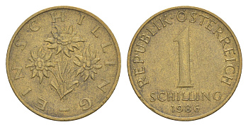 Австрия 1 шиллинг 1986 KM 2886 алюминиевая бронза 4551-321