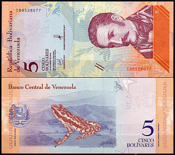 Венесуэла 5 боливаров 2018 15 января 2018, Хосе Феликс Рибас, лягушка Pick 102 a  бумага  UNC (пресс) 449-67-1