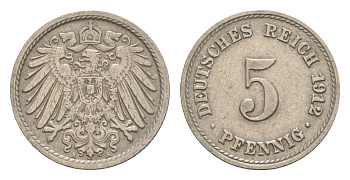 Германия 5 пфеннигов 1912 A, Вильгельм II (1888-1918) KM 11, J. 12 медно-никель 4640-138