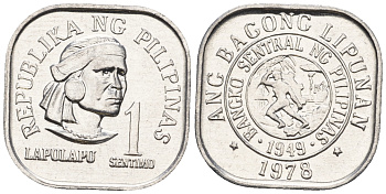 Филиппины 1 сентимо 1978 вождь острова Мактан Лапу-Лапу KM 205 алюминий  UNC  220-1117