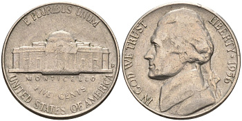 США 5 центов 1956 D, Джефферсон KM А192 медно-никель 92-1027