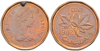 Канада 1 цент 1982 Елизавета II (1952-2022), кленовый лист KM 132 бронза 4181-1264